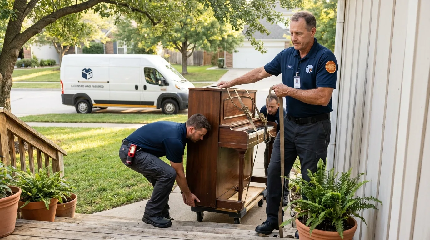 Licensed piano movers securing grand piano in Shiprock, NM